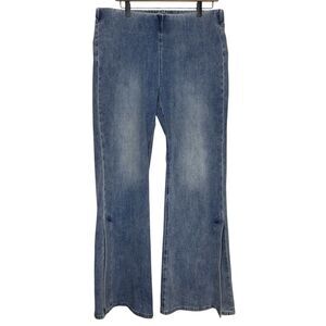 Soft Surroundings Jeans Women’s Pull On Size LARGE Flare Split Hem Stretch Denim